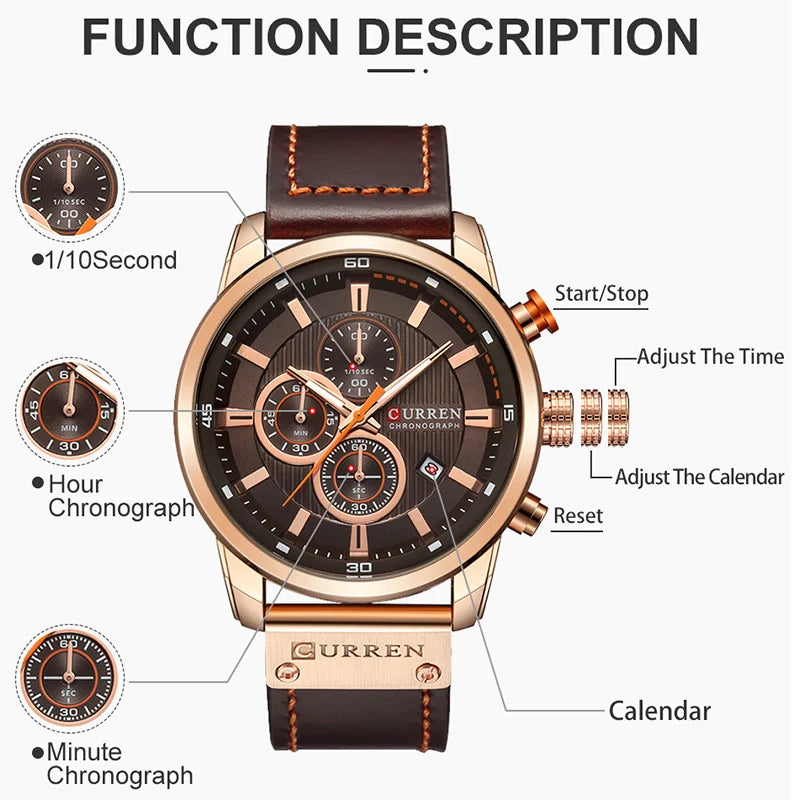 Curren Brand Men's Watch Leather Sports