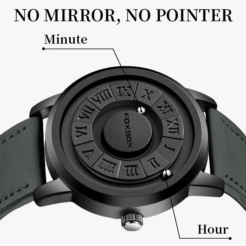 FOXBOX Men's Watches Creative Scroll Pointer Magnetic Force Quartz