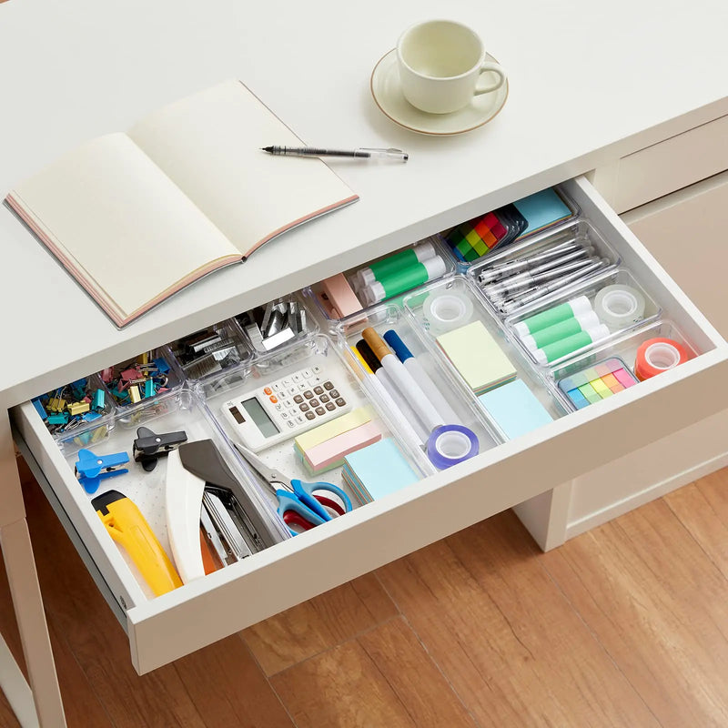 Desk Drawer Organizers: Clear storage boxes