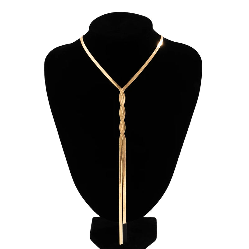 Flat snake long chain necklace for women