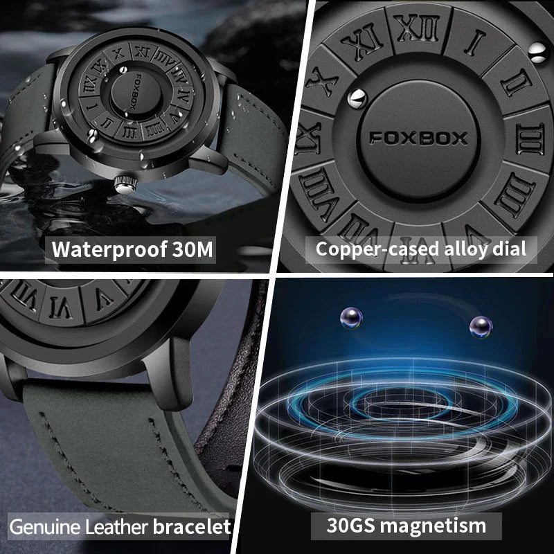 FOXBOX Men's Watches Creative Scroll Pointer Magnetic Force Quartz