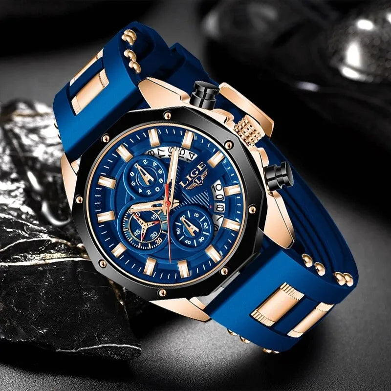 LIGE Fashion Men Watches Top Brand Luxury Silicone