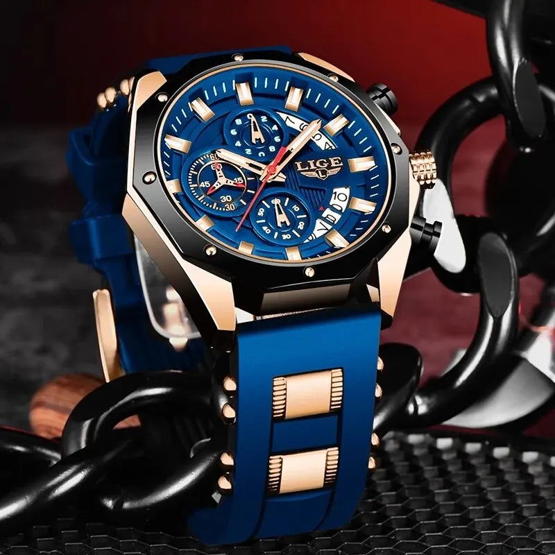 LIGE Fashion Men Watches Top Brand Luxury Silicone